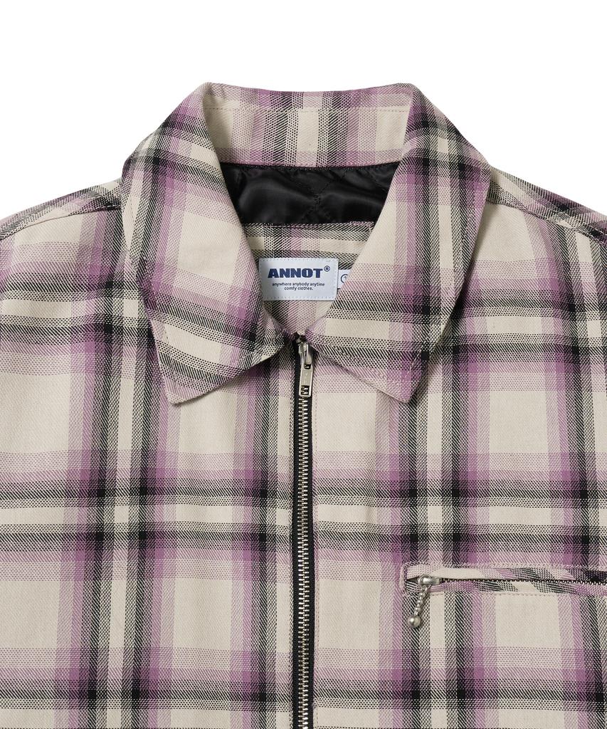 Annot Washed Check Zip-Up Jacket Purple