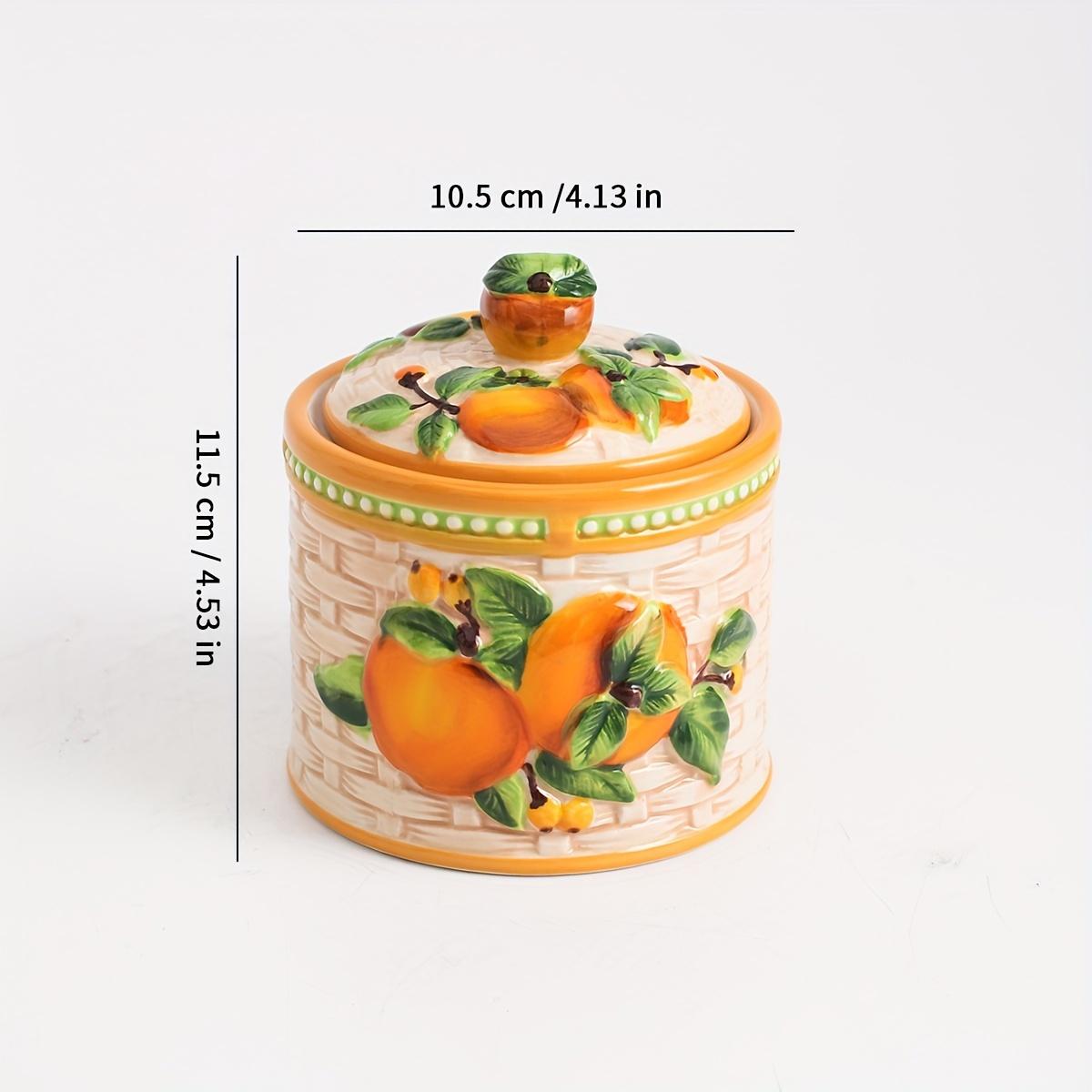 

Керамическая банка для фруктов с ручной росписью и крышкой - 3D узор, идеально подходит для хранения соли, сахара, конфет и декора кухни хурма