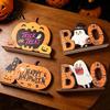 Childlike Halloween Room Accent Wooden Table Sign, Cute Pumpkin Boo Ghost Small Sign Tabletop Centerpiece for Indoor Mantel Fireplace Decor