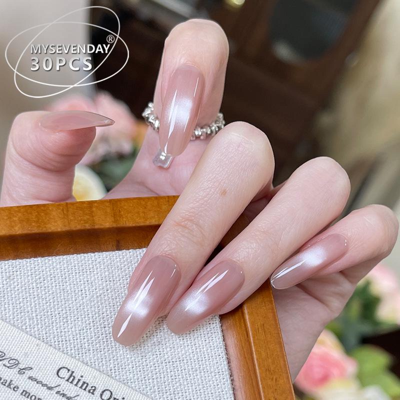 

Trendy Cat Eye Gradient Blush Nail Art: Handmade Removable False Tips