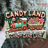 Vintage Candyland Metal Wall Art - Winter Candy Cane Lane Ticket Decor with Colorful Train & Gingerbread, 7.87x11.81 Inch Outdoo