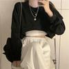 High Waist Short Sweatshirt Women's Loose Long Sleeve T-shirt Top