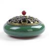 12 Hours Large Mosquito Coil Incense Burner Ceramics Cone Holder with Metal Lid Household with Fireproof Cotton Censer