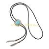 49MD Leather Rope Bolo Tie Vintage Turquoises Western Necklace with Pendant