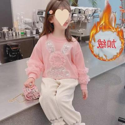 Felpa con Fodera in Velluto con Coniglio da Ragazza - Rosa, Manica Lunga, Pullover in Stile Western per Primavera & Autunno 2025