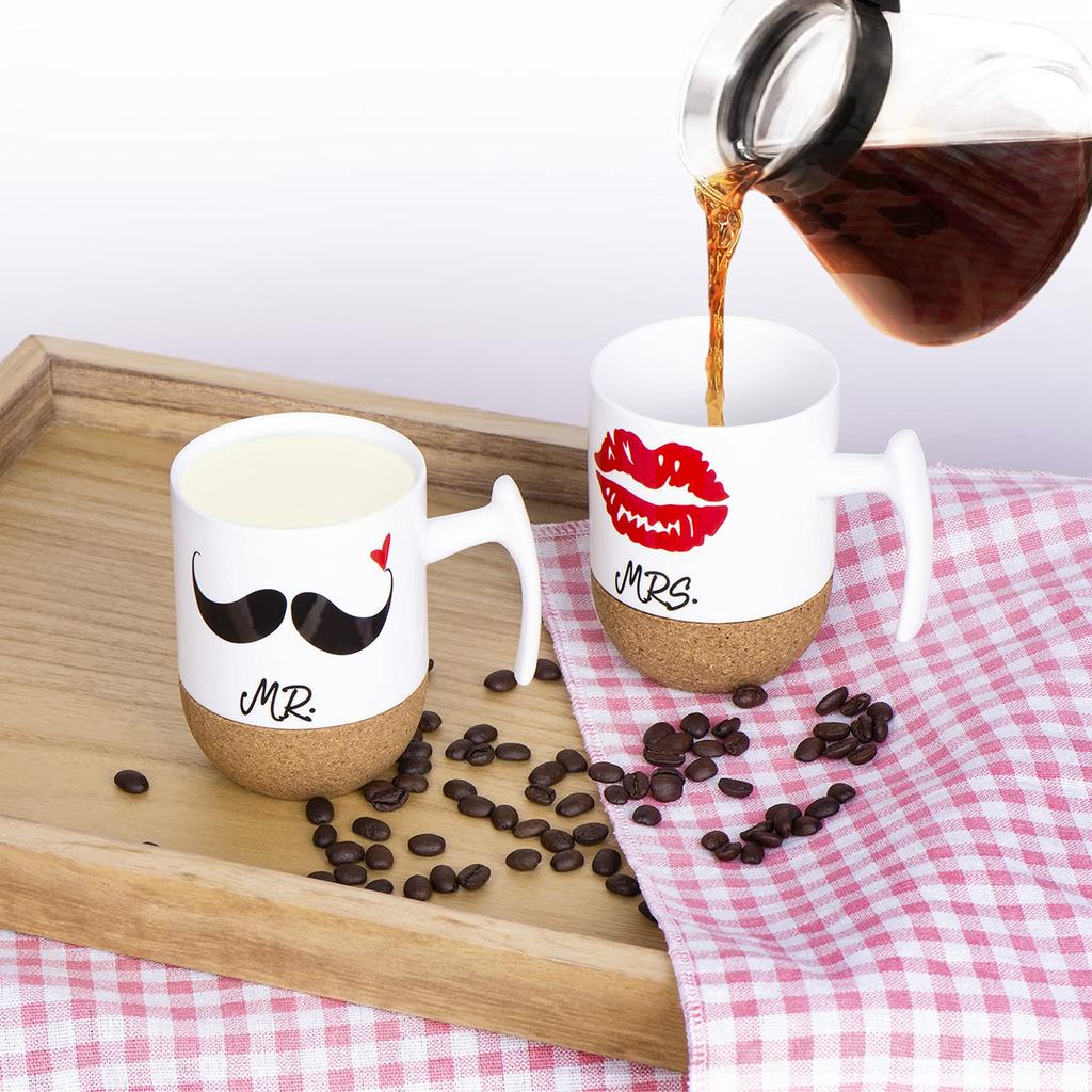 Pair of Espresso Gift for Wedding Set of with Cork Love-KANKEI Mugs, Weddings, Mr. & Mrs., Anniversary, 300ml, 2, White,