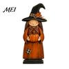 Small Witch Statues for Holiday Display Wooden Ornament, Retro Halloween Figurine with Broom/Pumpkin/Black Rustic Craft Desk Cat, Creative Tabletop