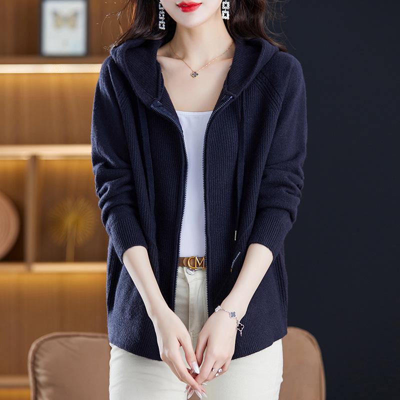 Damen Strickjacke Jacke Frühling und Herbst Locker Übergroß Langärmlig Kapuzenpullover Oberteil