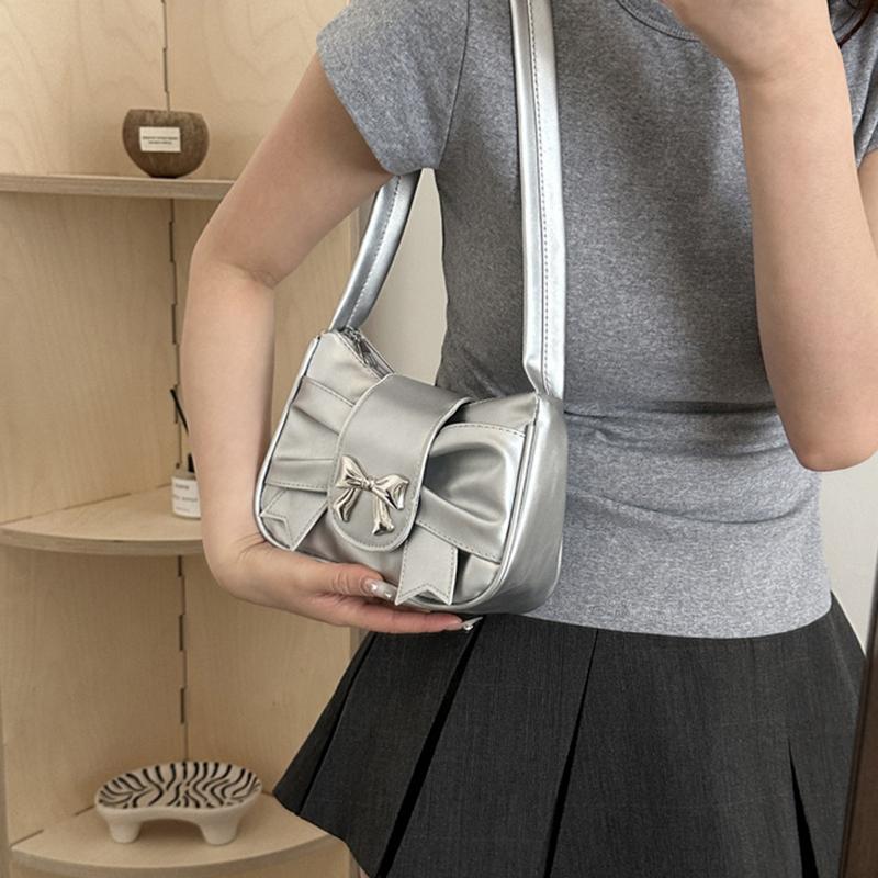 A Stylish And Versatile PU Leather Shoulder Bag for Women Cute Bow Decor Solid Color Underarm Bag Perfect for Both Casual And Chic Looks. AVE