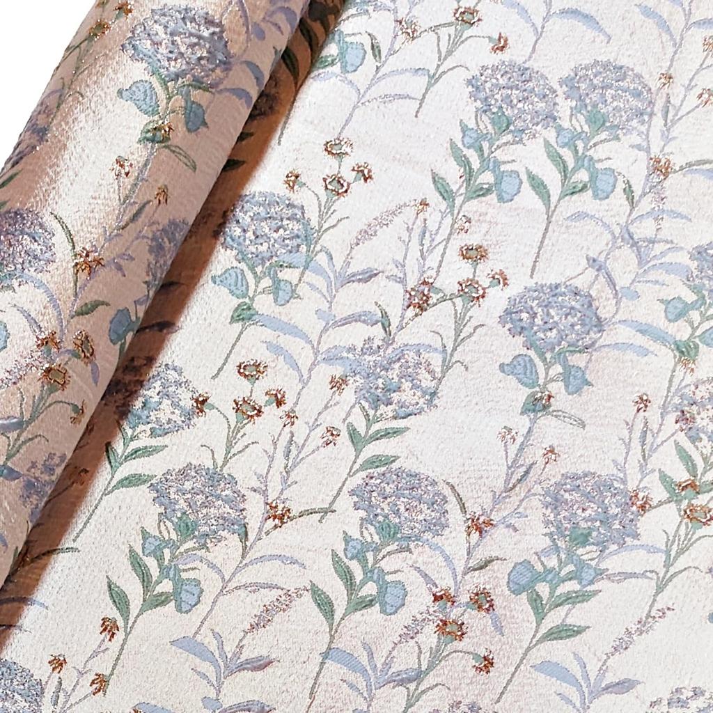 Floral Jacquard Flower Fashion Decor [moonfarm] Fabric, Polyester, 1.45m Wide, Embroidery, Gold, (Blue, 2m)