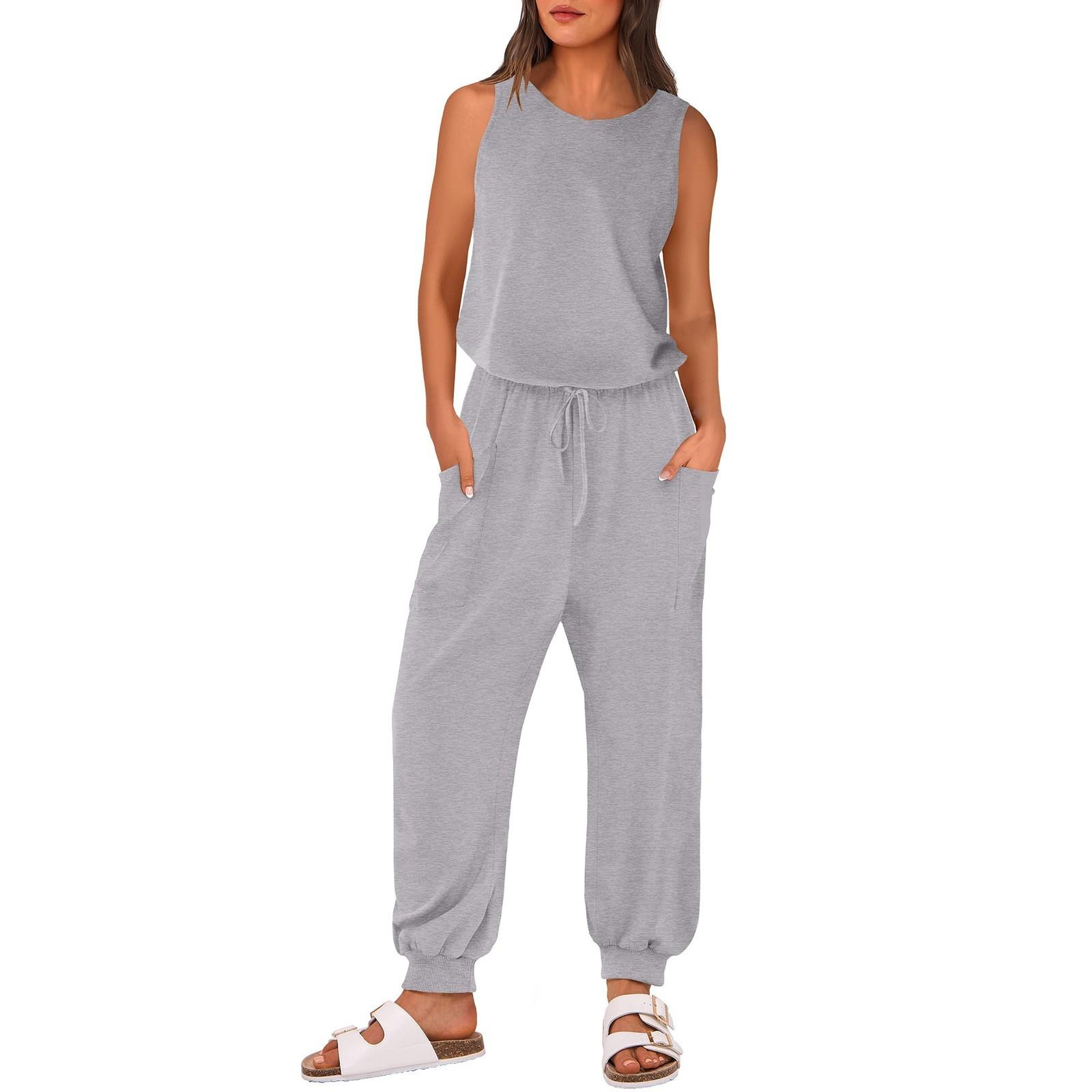 

Комбинезоны для женщин, повседневные комбинезоны без рукавов с R-образным вырезом, тренировочные комбинезоны с карманами S