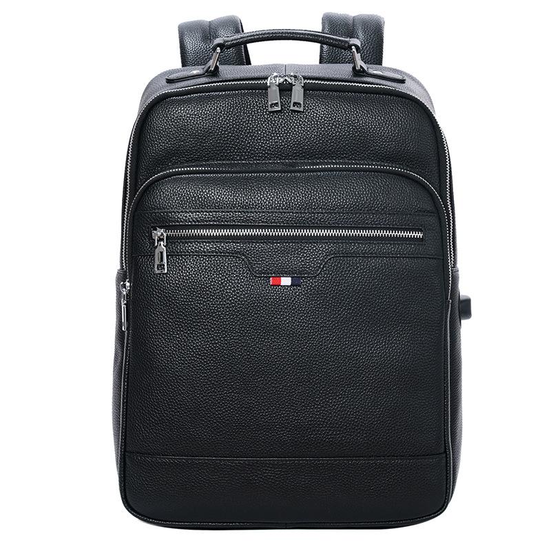 Genuine Leather Men's Backpack Top Layer Cowhide Fashion Casual Solid Color Computer Bag Usb Convenient Backpack