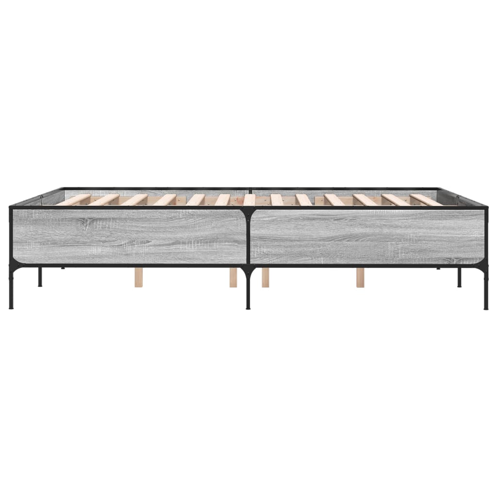 Bed Frame Gray Sonoma 140 x 200 cm Particleboard and Metal