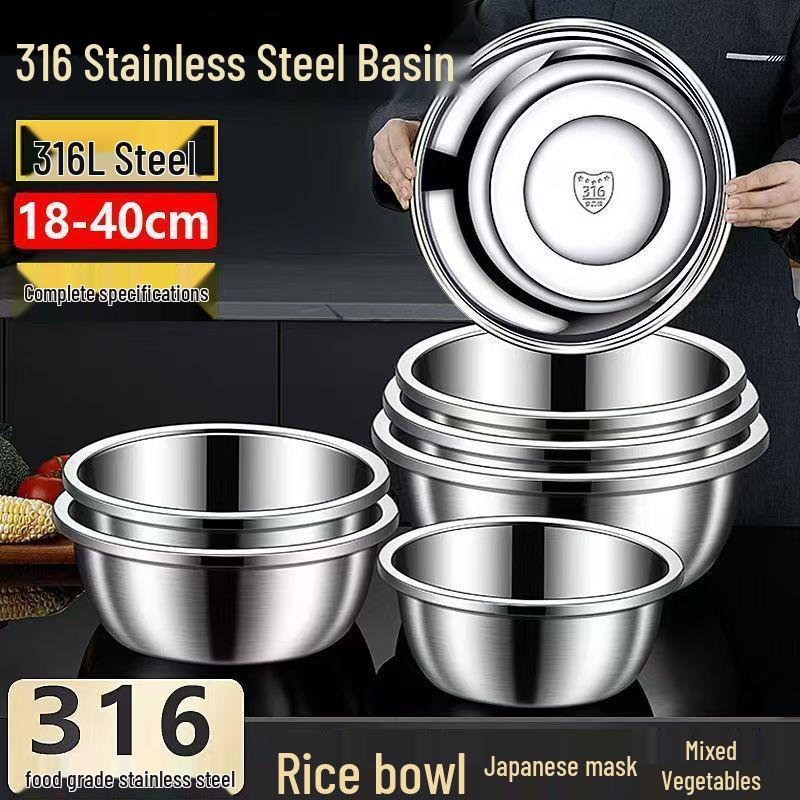316 Stainless Steel Food-Grade Mixing Bowl - Extra-Thick for Egg Beating & Dough Mixing.