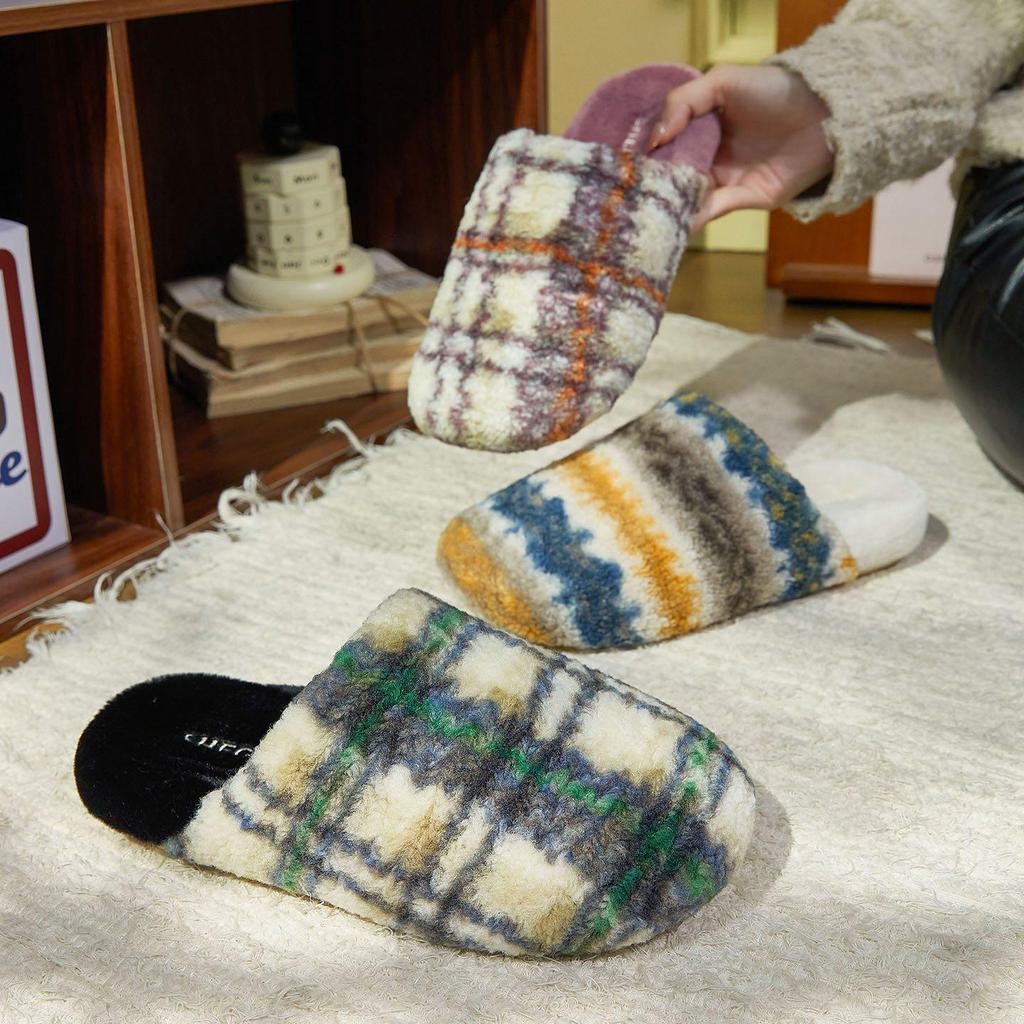 Ant's Love Plaid Fashion Comfortable Home Couple Style Closed-Toe Cotton Slippers for Men and Women - Autumn & Winter Collection
