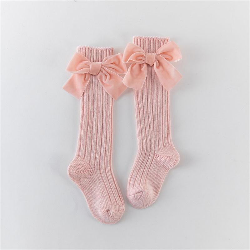 1 Paar Süße Baumwoll-Wadenlange Socken Mit Schleifenmuster-Design Für Kleine Mädchen Alltagsparty