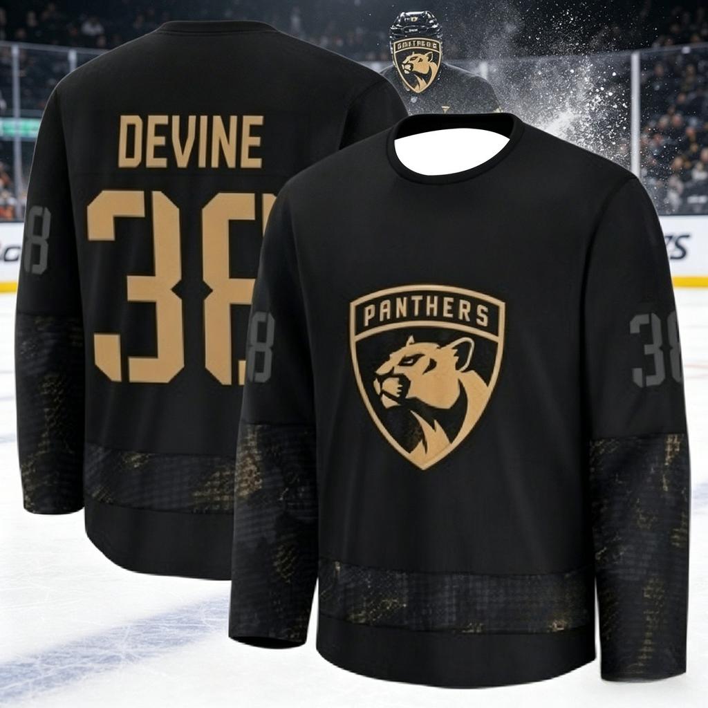 2026 Florida Herren Neue Schwarz-Gold-Edition Eishockey Trainingsanzug - 3D-gedrucktes, feuchtigkeitsableitendes Langarmshirt Familie