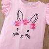 Girls' Easter Rabbit Puff Sleeve Summer Set with Cartoon Flowers