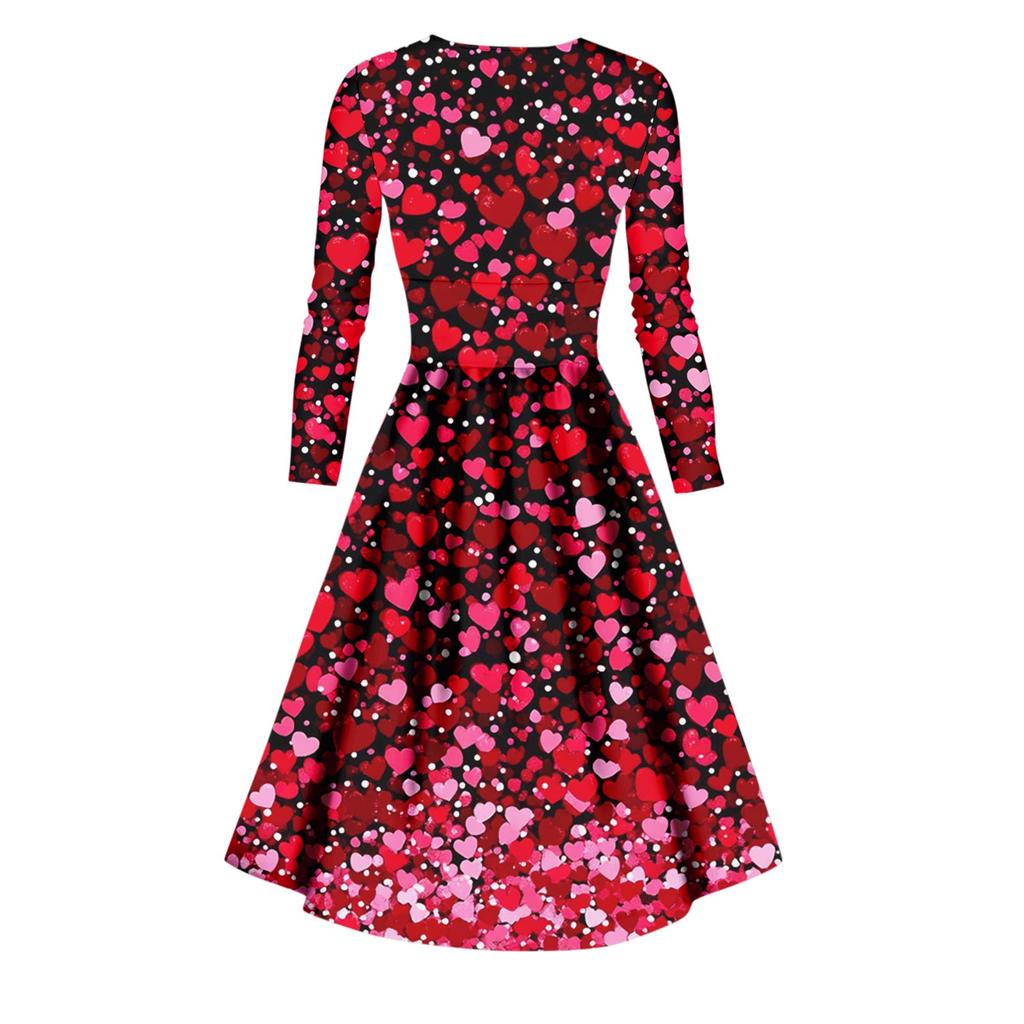 Women's Fashion Casual Valentine's Day Printed Long Sleeve V-Neck Sexy Dresses