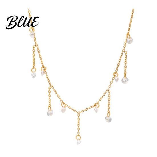 Scratch Resistant Necklace Layered Tassel with Zircon Gold Chain