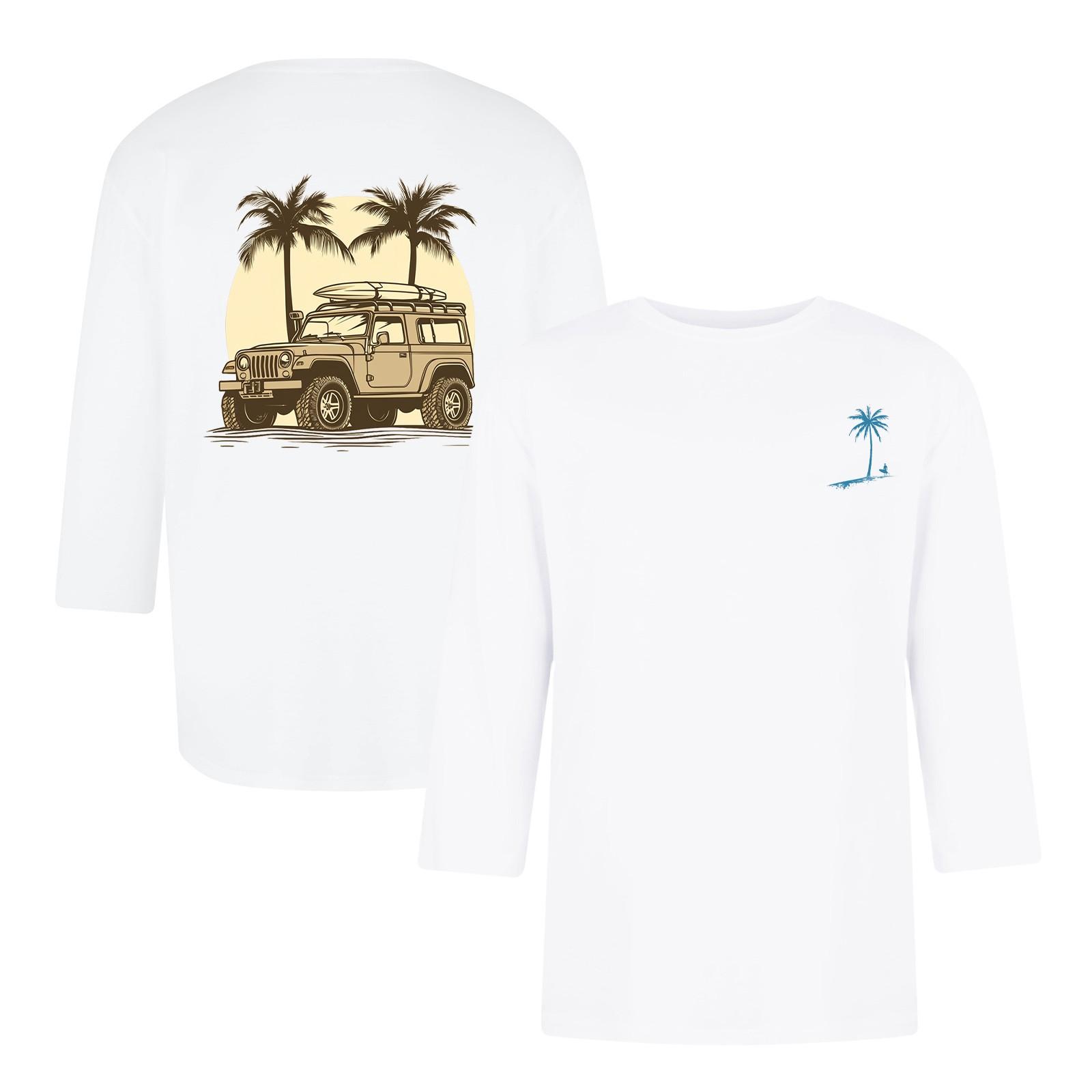 

Мужская повседневная и модная футболка с принтованным воротником и рукавами три четверти XL белый