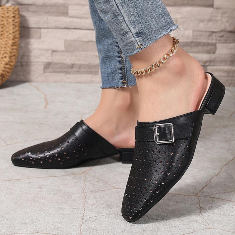 

European and American large size flat-soled slippers women s shoes black bag head cool slippers 2025 rubber soft sole popular sandals 39 чёрный