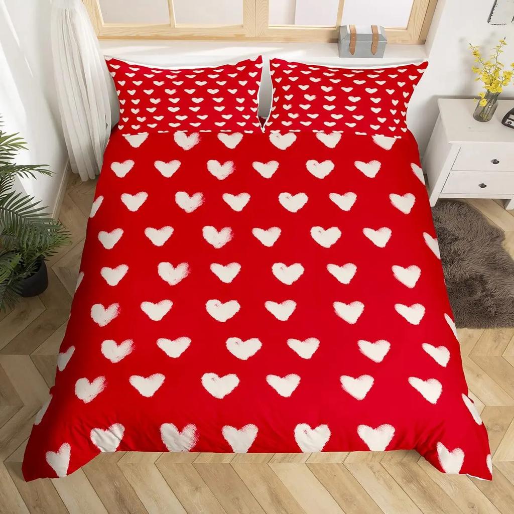 Love Heart Pattern Duvet Cover for Girls Women Pink Romantic Theme Bedding Set Room Decor,Valentine's Day Soft Comforter Cover