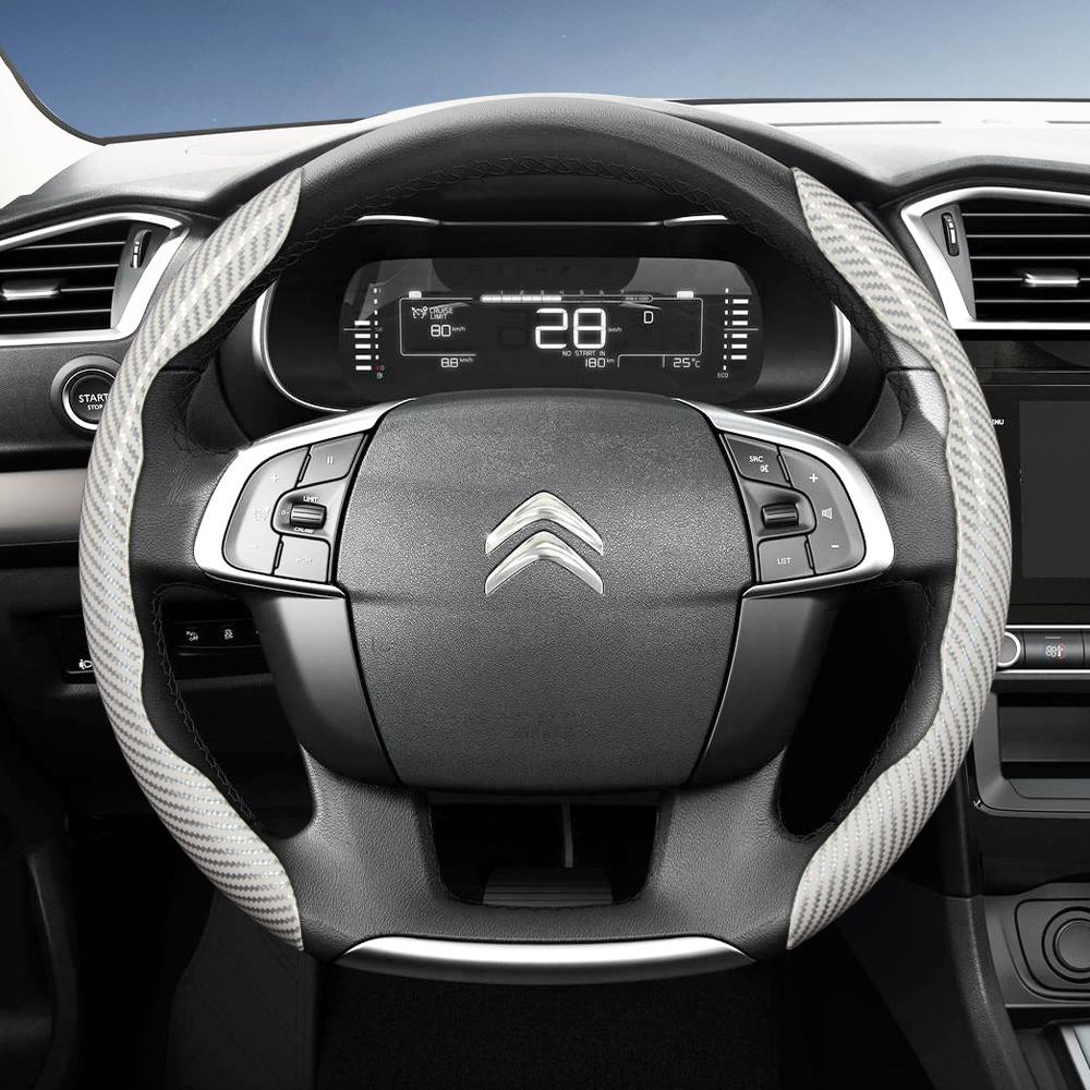 Suitable for Citroen Carbon Fiber Texture Steering Wheel Cover with Segmented Quick-Release Design, Durable Black Accessories for Models Such as C3, C