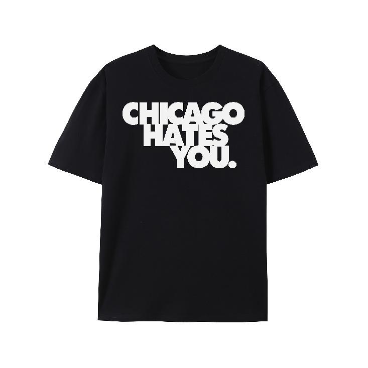 Chicago Dislikes You Graphic Tee - Casual Crew Neck, Year-Round Shirt for Both Men And Women, Y2K Glo Gang Meme Rap Merchandise, Black with Striking