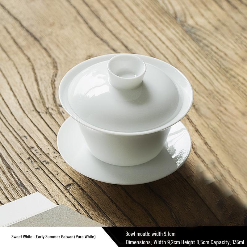 Dehua White Porcelain Landscape Gaiwan - Premium Kung Fu Tea Set with Three Talents Tea Bowl