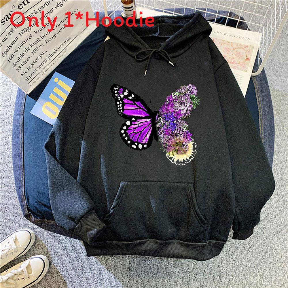 Sweat à capuche décontracté pour femme pour le printemps avec motif papillon imprimé et cordon de serrage