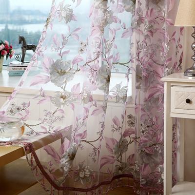 Mor Çiçekli 1 adet Şeffaf Perde Paneli - Işık Geçiren, UV Korumalı Polyester, Oturma Odası ve Yatak Odası Gizliliği için Korniş Cepli Tasarım