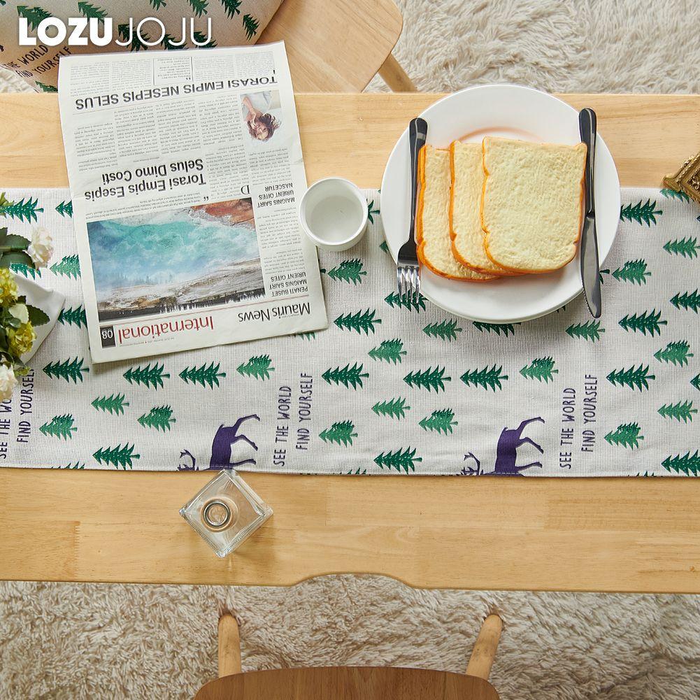 1PC Hot Selling Versatile Christmas Elk Pattern Cotton and Linen Printed Tassel Table Runner Dinner Table Decorative for Home Table LOZUJOJU