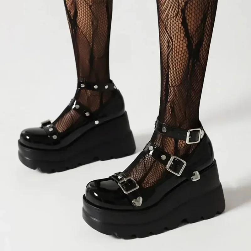 Women Pumps  Super High Heel Platform Wedge Spring Ladies Sandals Belt Buckle Classic Sweet Punk Female Lolita Shoes