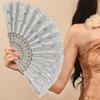 Decorative Sequin Fan Embroidery Fan Chinese Style Folding Fan Peacock Fans Sequin Dance Fan Hand Heldfan Performance Props