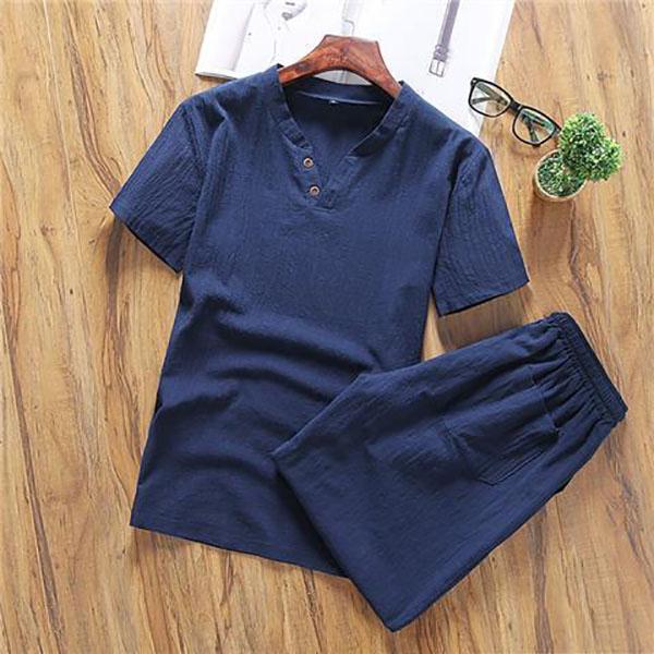 Spring Autumn Linen Suit Men's Long-sleeved Trousers Breathable Men's Casual Summer Cotton Linen Two-piece Suit