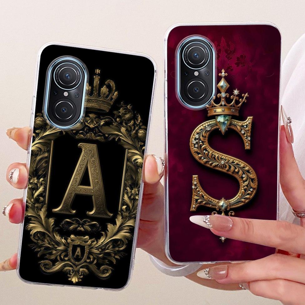 Clear For Huawei Nova 9SE JLN-LX1 JLN-LX3 Cover For Huawei Nova 9 SE Case Luxury Crown A-Z Letters 2D Flat Pattern Soft Casing