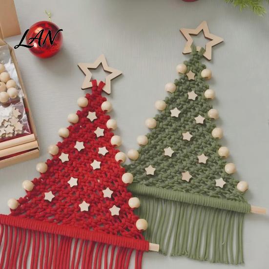Crafting Supplies for Beginners Braided Christmas Tree DIY Kit, Make 2 Cotton Rope Trees, Boho Knot Craft Parent Child Activity Kits Set with