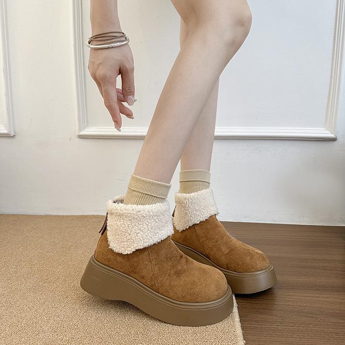 Flip button warm snow boots for women in autumn and winter 2025 new thick-soled heightened piled thickened non-slip comfortable cotton shoes