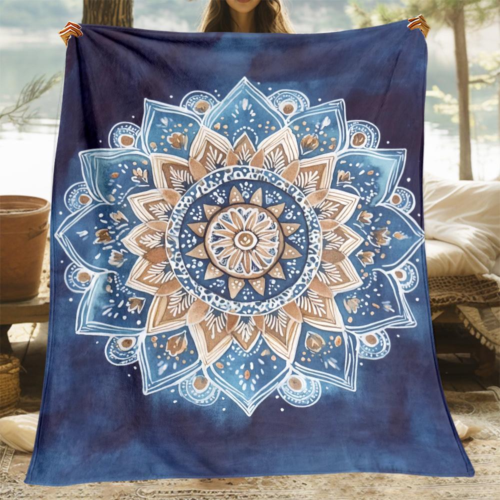 Bohemian Mandala HD Print Lightweight Flannel Throw Blanket - Soft, Warm & Durable for Travel, Camping, Outdoor, Living Room, Of