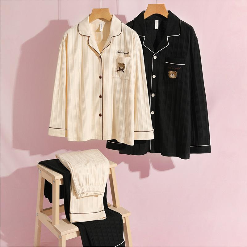 Korean Style Couple Pajamas 2021: 100% Cotton Long Sleeve Homewear for Women & Men - Spring, Autumn, Winter