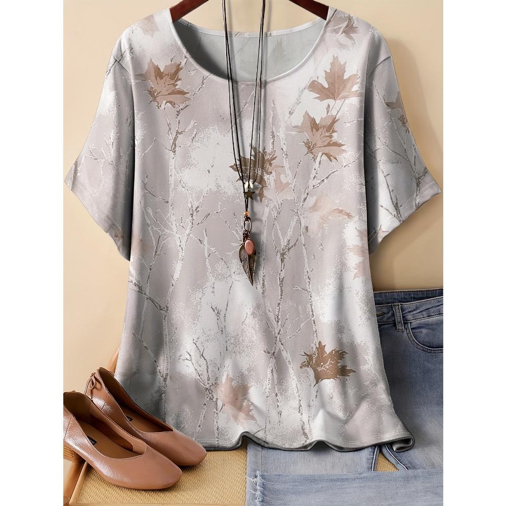 Summer Womens Retro Pattern 3D Printed Color Flowers T-shirt Loose Comfortable Soft Breathable Large Size Fashion O-neck T-shirt
