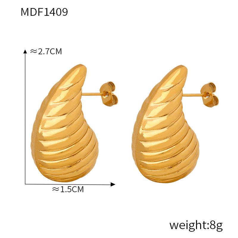 New Style Fashion Personalized Titanium Steel Gold-Plated Water Drop Texture Stud Earrings Simple Niche Earrings Jewelry Women