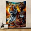 "Tribal Woman and Majestic Tiger Scene" Patterned tapestry home decor, suitable for bedroom and living room, gift