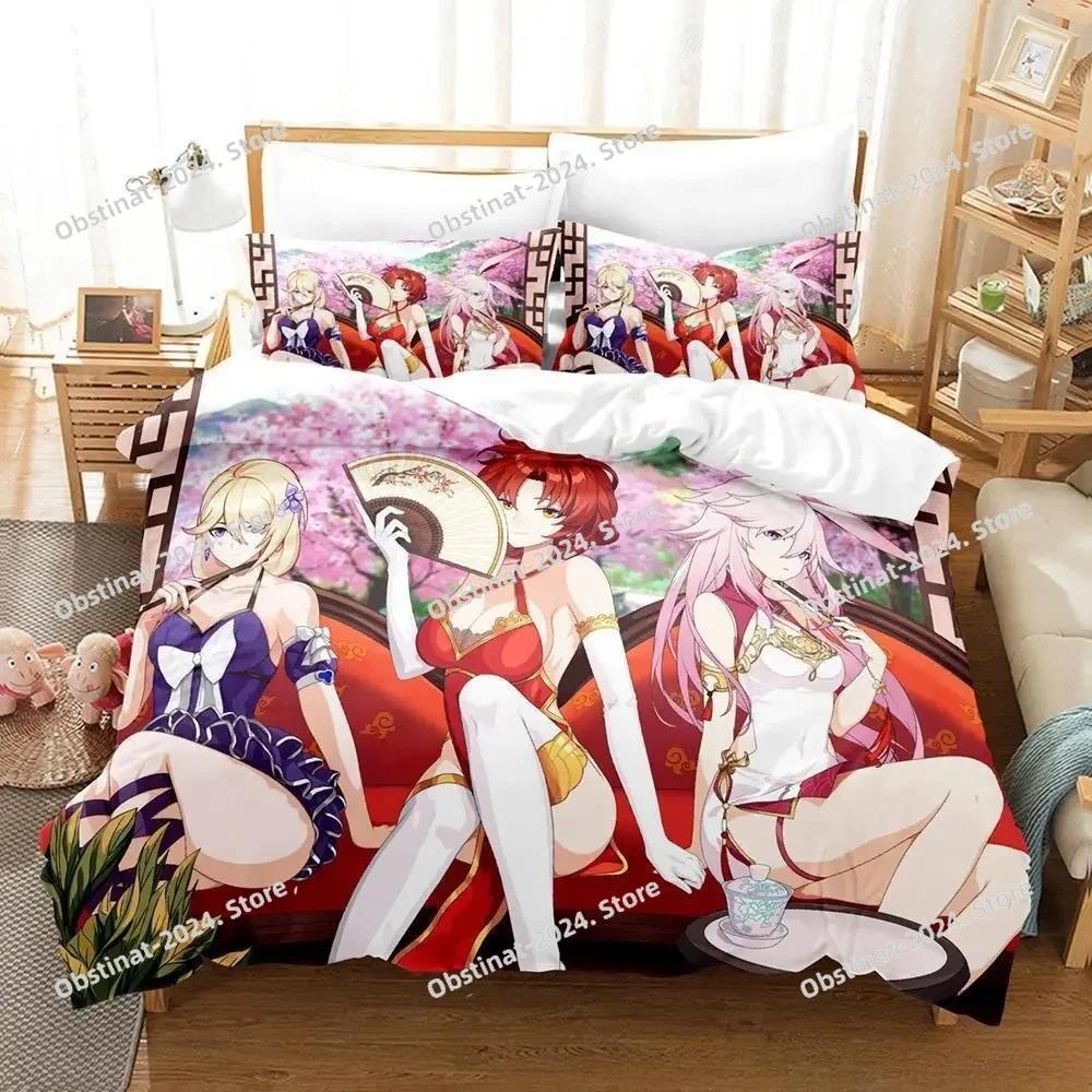 New 3d Anime Honkai Impact 3rd Bedding Set Print With Pillowcase Bed Duvet Cover Soft Single Double Queen Super King Size