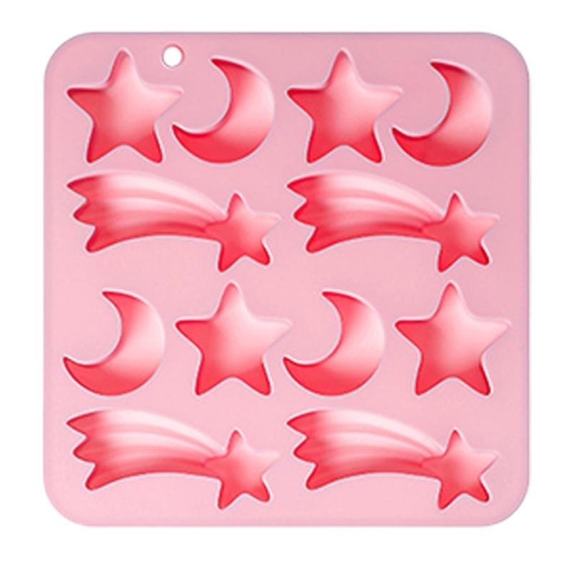 12 Cavities Star Moon Mould Tray Flexible Cake Baking Mould for Cake Topping, Candle Projects, Soap Tasks and Home DIY Use Daily