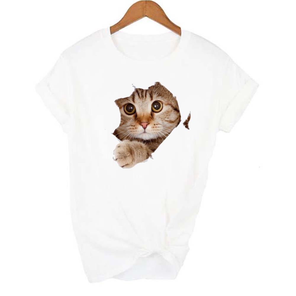 Fashion Cute 3D Cat Print Casual Harajuku T Shirt Summer Casual O Neck Clothes Top Female