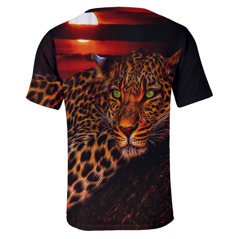 Koszule Męskie z Nadrukiem Lamparta Krótki Rękaw Topy Unisex Streetwear