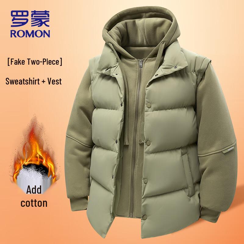 

ROMON Men s Faux Two-Piece Hooded Padded Jacket 2XL