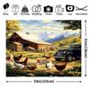 2D Rustic Farm Wall Hanging, Chickens, Barn, Classic Truck and Landscape